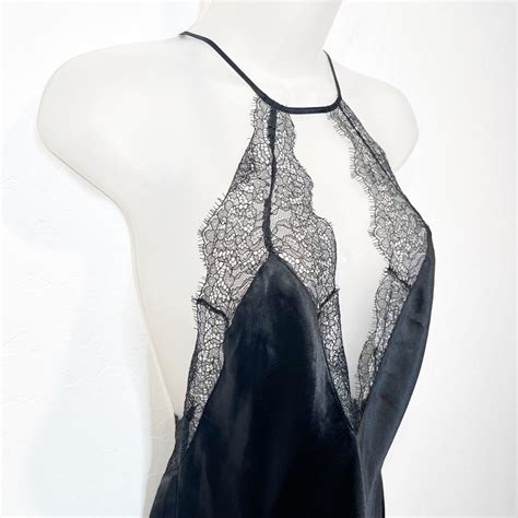 Victorias Secret Black Lace Satin Slip Dress Nightie… Gem