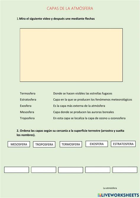 Capas Atmósfera Worksheet Live Worksheets