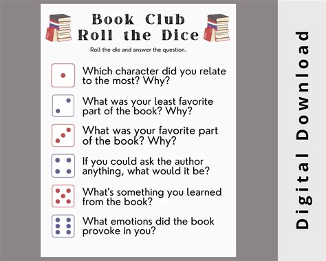 Book Club Roll the Dice Game Book Club Party Game Book Games Book ...