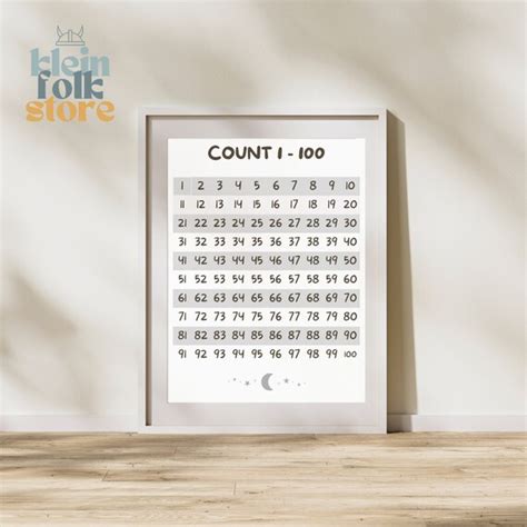 Counting Chart 003 Numbers 1-100 Grey Educational Print - Etsy