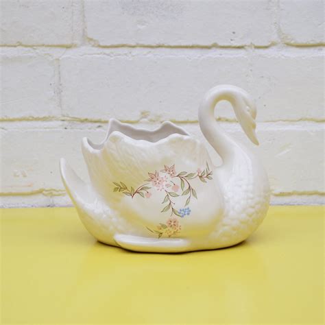 Vintage Ceramic Swan Planter St Michael Swan Indoor Plant Pot By