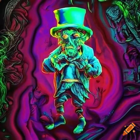 Detailed Neon Psychedelic Illustration Of A Zombie Leprechaun With