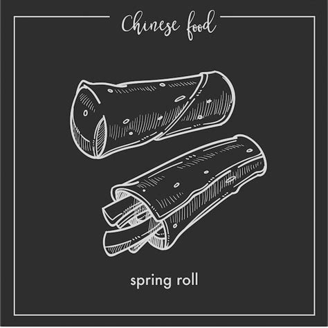 Premium Vector Chinese Food Chalk Sketch Spring Roll For China Asian