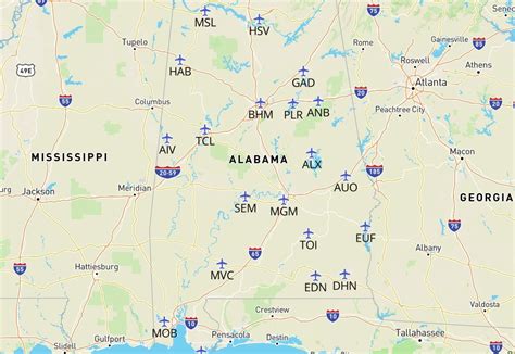alabama airports map   top  airports  alabama