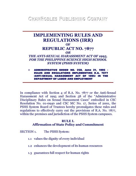 Republic ACT NO 7877 Implementing Rules IMPLEMENTING RULES AND