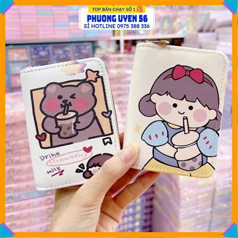Ví Mini Cute Tông Màu Be Hot Trend Nhỏ Gọn Bỏ Túi Ví Gấu Dâu Ví Dáng Vuông Gấp Đôi Nhỏ Gọn Da