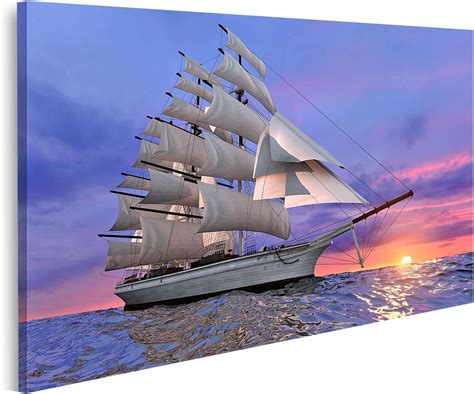 Islandburner Tableau Sur Toile Voilier Couchant Soleil Dans Une Mer