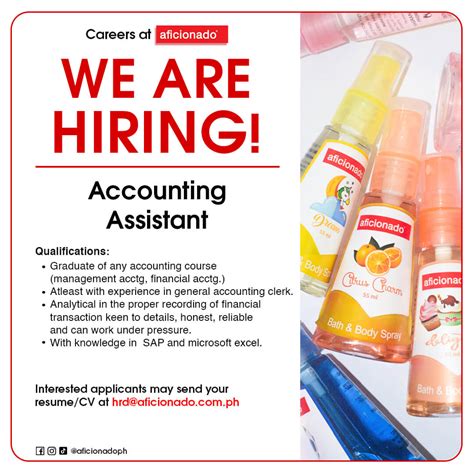 aficionado hiring accounting assistant