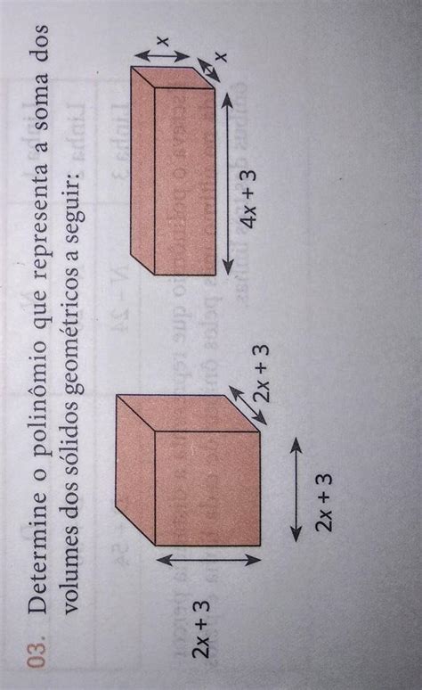 Determine o polinômio que representa a soma dos volumes dos sólidos