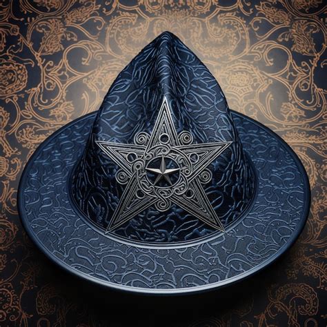 Hermoso sombrero de bruja azul acuarela con decoración de pentagrama