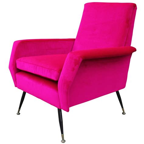 Incredible Bold Pink Velvet Italian Lounge Chair From A Unique Collection Of Antique And