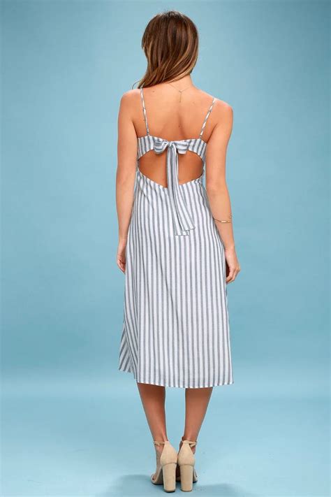 Sun And Sea Blue And White Striped Backless Midi Dress Striped Midi