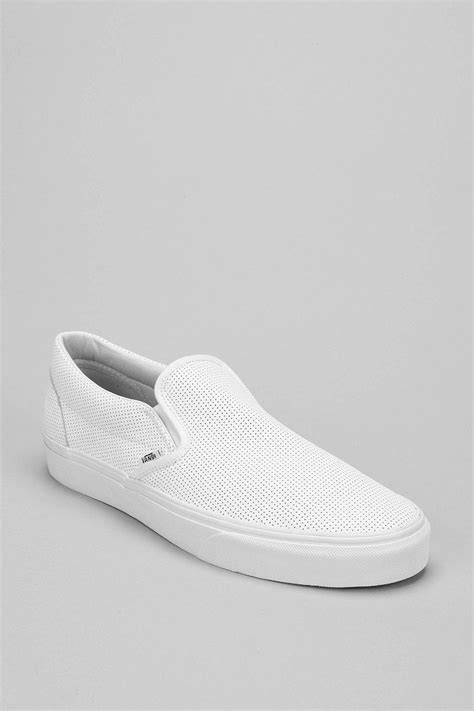 Vans Leather Slip On Mens Sneaker In White For Men Lyst