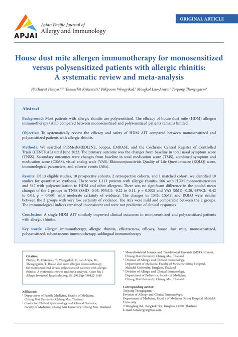 Pdf House Dust Mite Allergen Immunotherapy For Monosensitized Versus