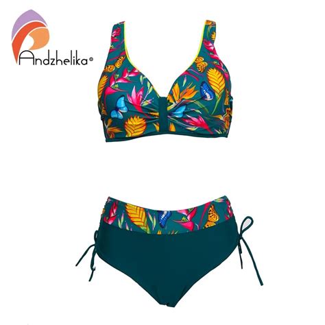 Andzhelika New Womens Push Up Two Piece Bikini Floral High Waisted Swimsuit Sexy Plus Size