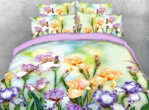 Champagne And Purple Flowers Reactive Printing 3d 5 Piece Comforter