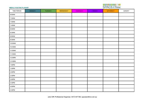 Weekly planner - Professional Organiser Melbourne - Space and Time