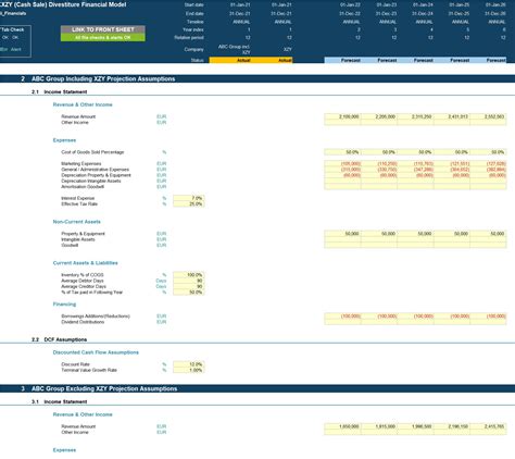Divestiture (Cash Sale) Financial Projection Model - Eloquens