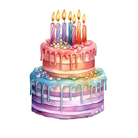 Birthday Cake Watercolor Clipart AI Generated 25005207 PNG