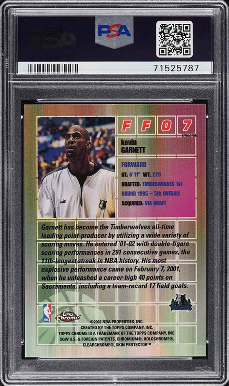 2001 02 TOPPS CHROME FAST FURIOUS REFRACTOR KEVIN GARNETT FF07 PSA