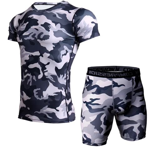 Camouflage Compression Sets Men Workout Short Sleeve T Shirt Short