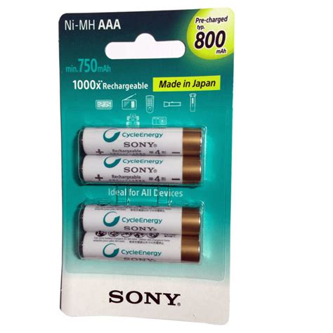 Sony Cycle Energy 800 MAh NH AAA NiMH Rechargeable Battery 4pcs