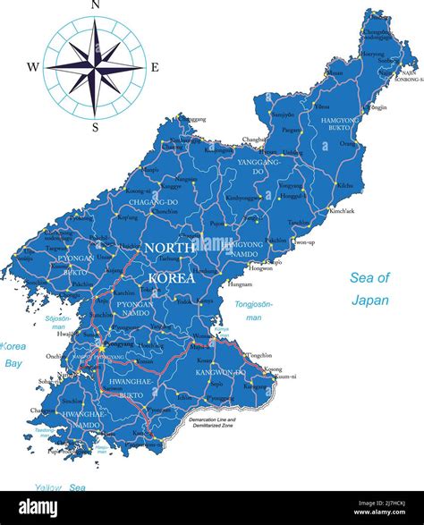 Highly Detailed Vector Map Of North Korea With Administrative Regions