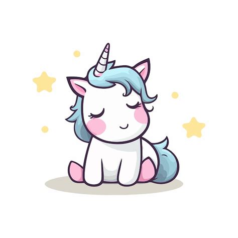 Un Lindo Unicornio Sentado Con Los Ojos Cerrados Vector Icono Vector