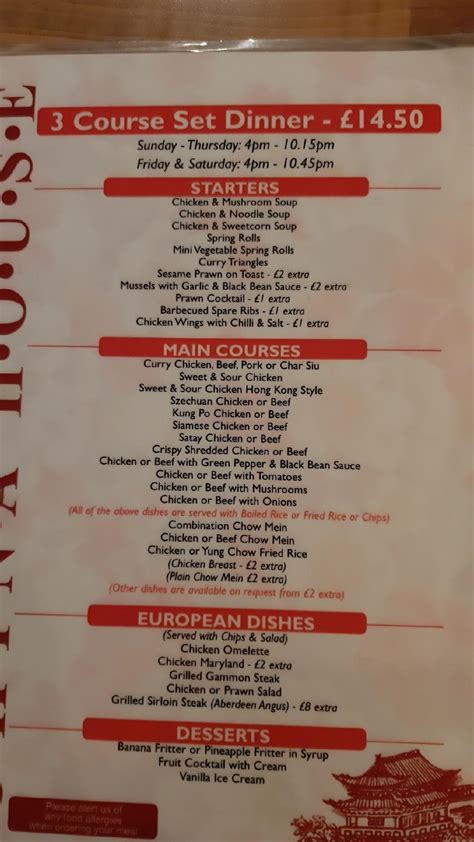 Menu At China House Restaurant Glasgow 1286 Shettleston Rd