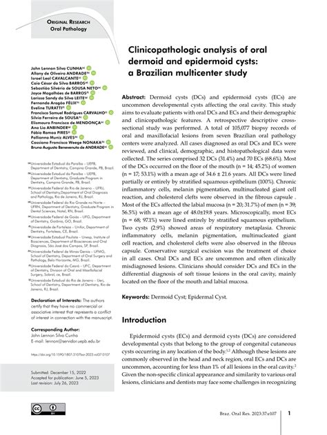 Pdf Clinicopathologic Analysis Of Oral Dermoid And Epidermoid Cysts