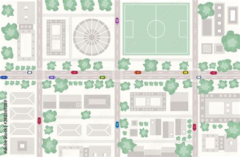 Birds Eye Aerial View Or Plan Of Downtown Modern City With Buildings