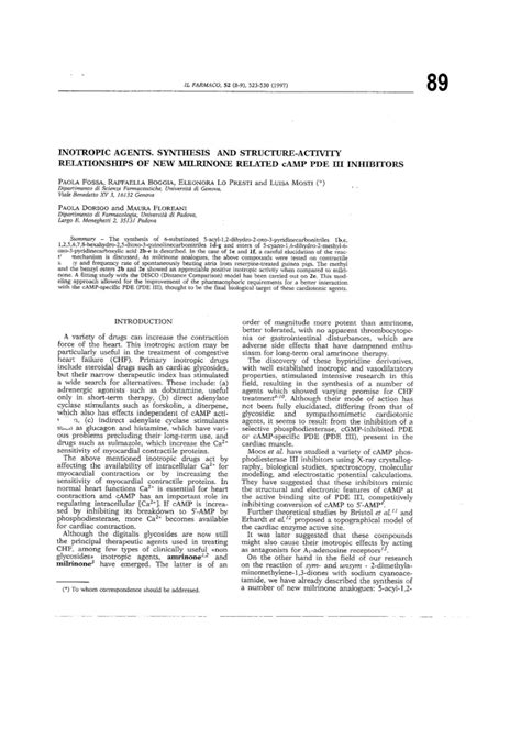 Pdf Inotropic Agents Synthesis And Structure Activity Relationships