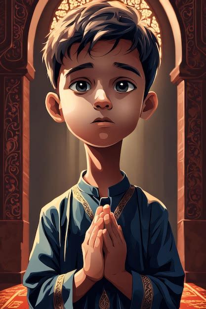 Premium Photo Vector Moslem Boy Praying Dua