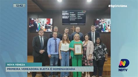 Giro de Notícias primeira vereadora eleita é homenageada em Nova Veneza