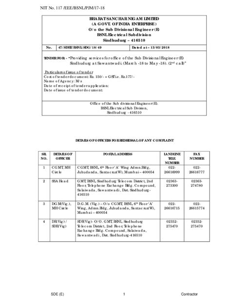 Fillable Online Nit No Eee Bsnl Pjm Fax Email Print Pdffiller