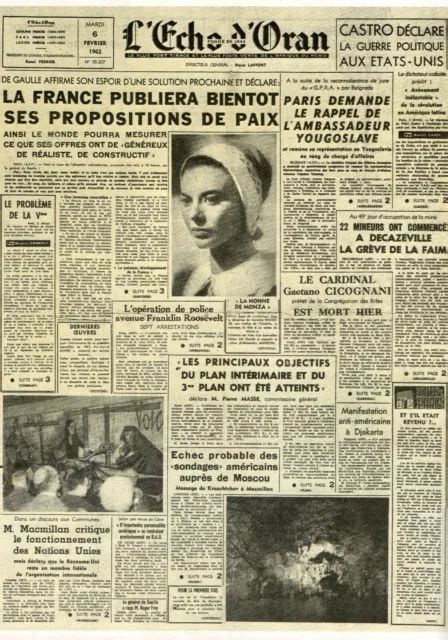 Guerre D Alg Rie La Une De L Echo D Oran Du Eur