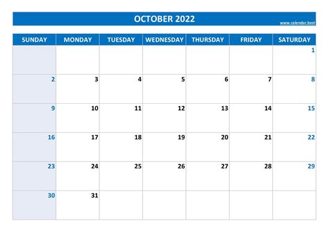 October 2022 Calendar Calendarbest