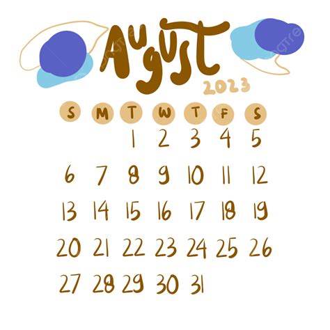 Calendrier Août 2023 Png Calendrier D Août Août 2023 Calendrier Du