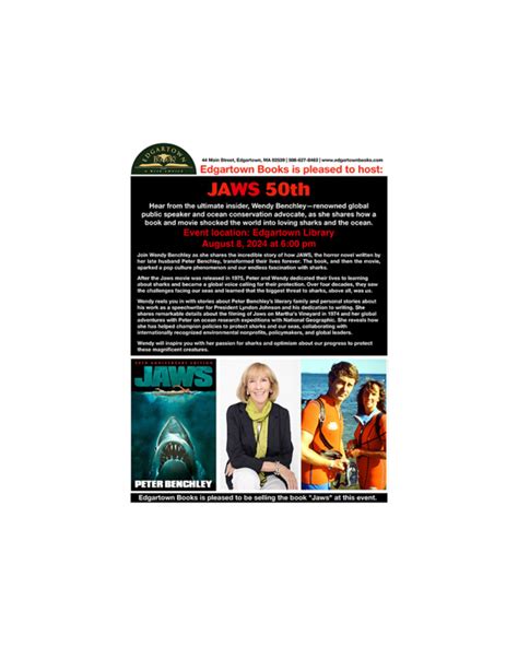 Edgartown Books Hosts Jaws 50th With Wendy Benchley Martha S Vineyard