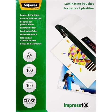 Fellowes Pochette De Plastification A4 100 Microns Format A4 Pack De