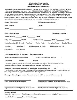 Fillable Online Wcu Reservation Request Form Western Carolina