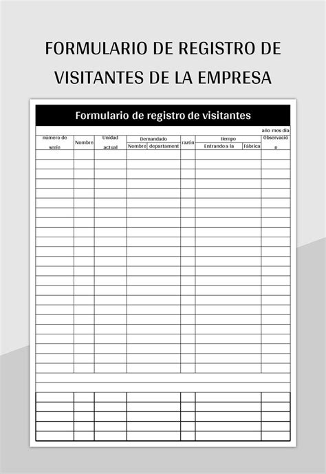 Plantilla De Excel Formulario De Registro De Visitantes De La Empresa Y Hoja De Cálculo De