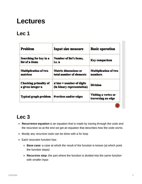 Algorithms Lectures Notes Lectures Lec 1 Lec 3 Recurrence Equation Is