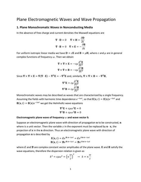 Plane Electromagnetic Waves and Wave Propagation