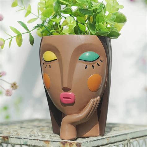 Face Planter Pots For Indoor Plants Resin Head Planter Succulent