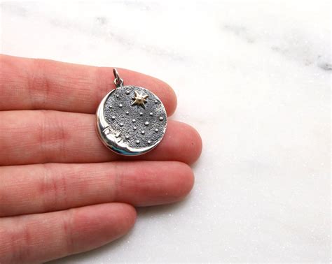 Sterling Silver Crescent Moon Coin Medallion Charm Nature Etsy