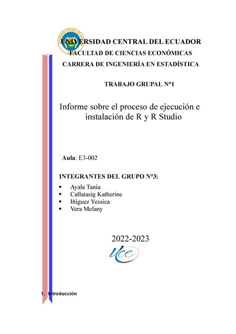 Informe Ejercicios UNIVERSIDAD CENTRAL DEL ECUADOR FACULTAD DE