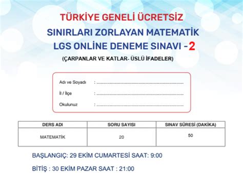 8 SINIF TÜRKİYE GENELİ ÜCRETSİZ SINIRLARI ZORLAYAN MATEMATİK ONLİNE