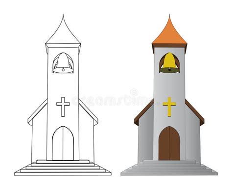 Color in and Line Drawing Church with Bell Vector Stock Vector ...