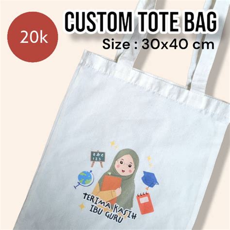 Jual Tote Bag Tas Blacu Hadiah Hari Guru Kenaikan Kelas Wisuda Sekolah